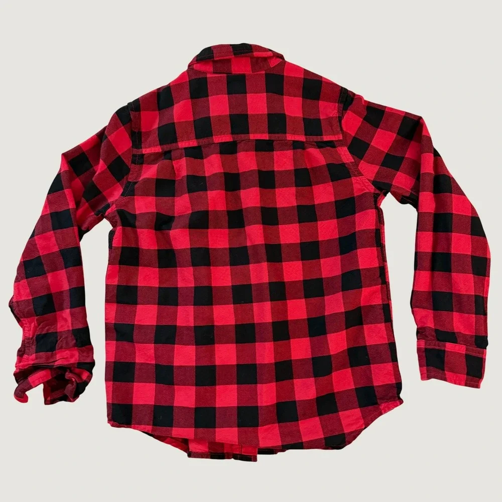 The Childrens Place Boys Buffalo Plaid Flannel Button Down Shirt Red Black 7/8